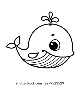 Doodle Whale Coloring Page Cartoon Vector Illustration