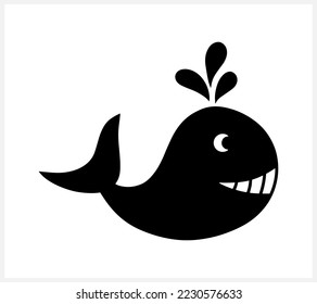 Doodle whale on wave isolated. Stencil fish. Animal vector stock illustration. EPS 10
