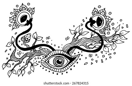 Doodle whimsical bizarre wreath