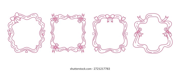 Doodle marcos de coqueta caprichosos y bordes con arcos y corazones, marcos de rectángulo decorativos dibujados a mano para la invitación de boda
