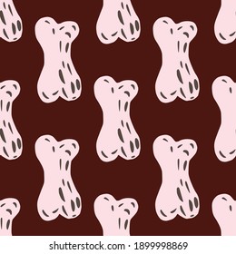 Doodle white bones shapes seamless pattern in scary stylistic. Maroon dark background. Horror print. Stock illustration. Vector design for textile, fabric, giftwrap, wallpapers.