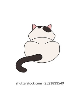 Rabiscar gato branco com cauda preta deitado vista de trás. Ilustração de vetor simples isolada.