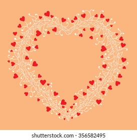 Doodle white Heart shaped- tree brunches with red heart-shaped leafs 