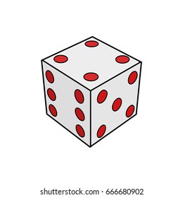 Doodle white and red dice icon. 