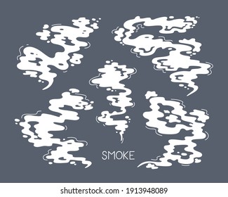 Doodle White Smoke, Clouds, Fog or Steam. Cartoon Steam Cloud Silhouettes Vector Set 