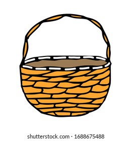 Doodle of a wicker basket. Vector isolated element for design. 