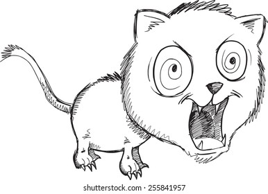 Doodle Wild Crazy Cat Vector Illustration Art