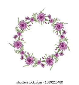 Doodle wildflowers frame on white background