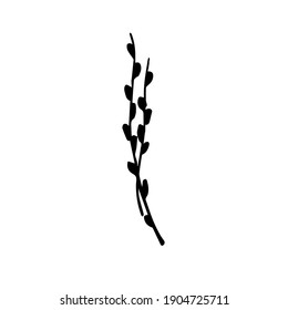 Doodle willow twig on white background isolated. Can be used for seasonal design at Easter