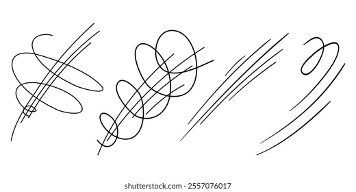 Doodle wind blow, gust, air blow, swirl design elements. isolated on white background. vector hand drawn illustration