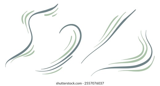 Doodle wind blow, gust, air blow, swirl design elements. isolated on white background. vector hand drawn illustration