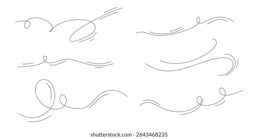 Doodle wind blow, gust, air blow, swirl design elements. isolated on white background. vector hand drawn illustration