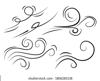 doodle wind  blow, gust design isolated on white background. vector hand drawn illustration
