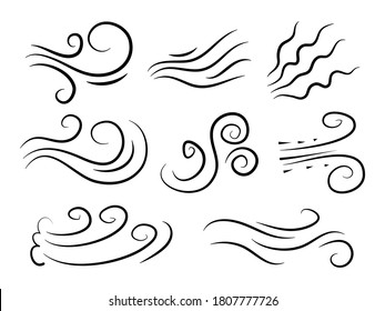 doodle wind  blow, gust design isolated on white background. vector hand drawn illustration