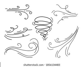 doodle wind  blow, gust design isolated on white background. vector hand drawn illustration