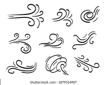 doodle wind  blow, gust design isolated on white background. vector hand drawn illustration