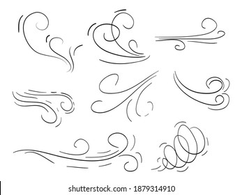 doodle wind  blow, gust design isolated on white background. vector hand drawn illustration