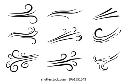 doodle wind  blow, gust design isolated on white background. vector hand drawn illustration