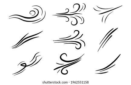 doodle wind  blow, gust design isolated on white background. vector hand drawn illustration