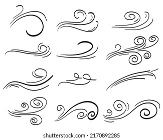 doodle wind blow, gust design isolated on white background. vector hand drawn illustration