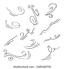 doodle wind blow, gust design isolated on white background. vector hand drawn illustration