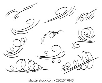 doodle wind blow, gust design isolated on white background. vector hand drawn illustration