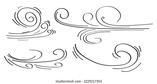 doodle wind blow, gust design isolated on white background. vector hand drawn illustration