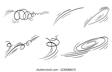 doodle wind blow, gust design isolated on white background. vector hand drawn illustration