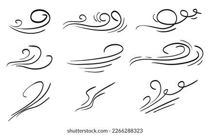 doodle wind blow, gust design isolated on white background. vector hand drawn illustration