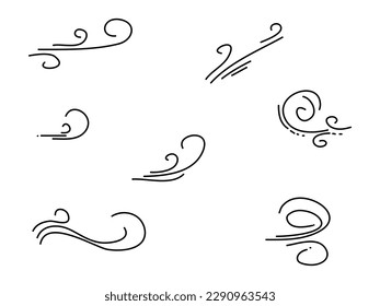 Doodle wind blow, gust design isolated on white background. vector hand drawn illustration