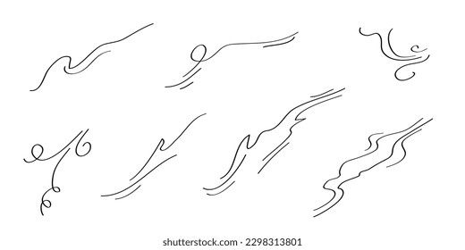 Doodle wind blow, gust design isolated on white background. vector hand drawn illustration