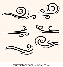 doodle wind blow, gust design isolated on cream background. vector hand drawn illustration