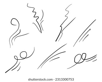 Doodle wind blow, gust design isolated on white background. vector hand drawn illustration