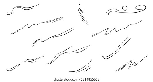 Doodle wind blow, gust design isolated on white background. vector hand drawn illustration