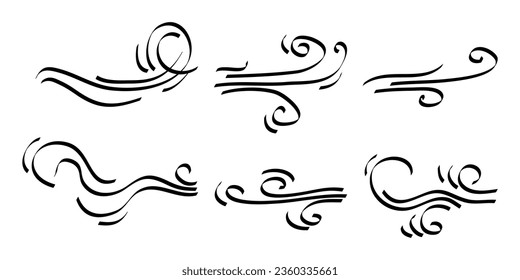 doodle wind  blow, gust design isolated on white background. vector hand drawn illustration