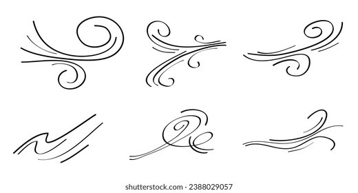 doodle wind  blow, gust design isolated on white background. vector hand drawn illustration