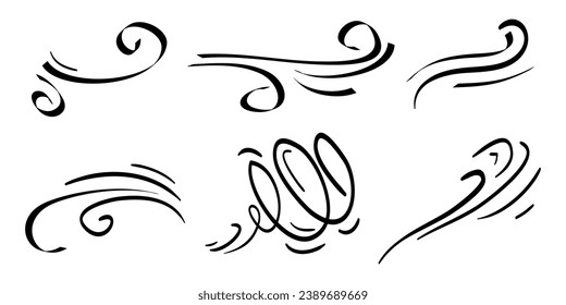 doodle wind  blow, gust design isolated on white background. vector hand drawn illustration