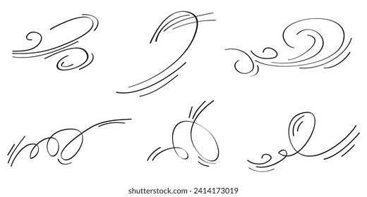 Doodle wind blow, gust design isolated on white background. vector hand drawn illustration