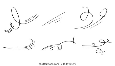 Doodle wind blow, gust design isolated on white background. vector hand drawn illustration