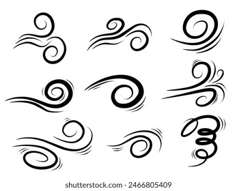 doodle wind blow, gust design isolated on white background. vector hand drawn illustration