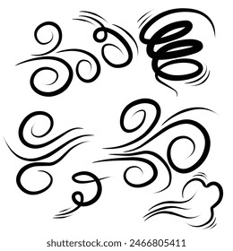 doodle wind blow, gust design isolated on white background. vector hand drawn illustration