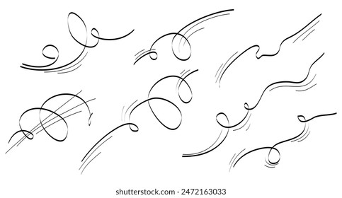 Doodle wind blow, gust design isolated on white background. vector hand drawn illustration