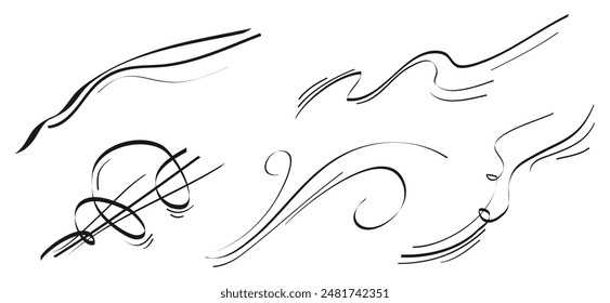 Doodle wind blow, gust design isolated on white background. vector hand drawn illustration