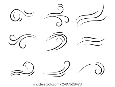 doodle wind blow, gust design isolated on white background. vector hand drawn illustration
