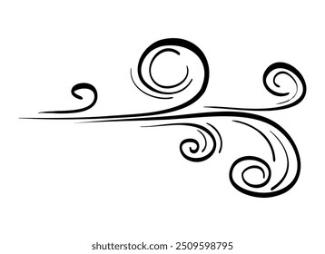 Doodle sopro de vento, design de rajada isolado no fundo branco. ilustração desenhada à mão vetor