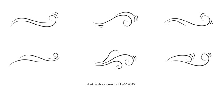 Doodle sopro de vento, design de rajada isolado no fundo branco. ilustração desenhada à mão vetor