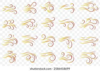 Doodle wind blow, gust design isolated on Transparent background. vector hand drawn illustration. Doodle wind line sketch set.  EPS 10.