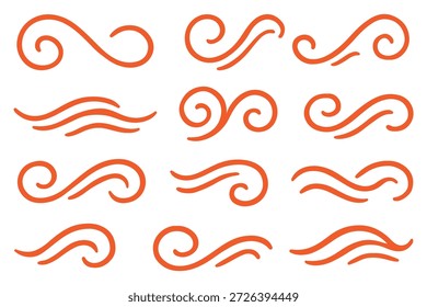 Estilo de vetor de ilustração de vento de doodle, estilo desenhado à mão de vetor de ilustração de vento de doodle, ilustração de vetor de arte de linha.