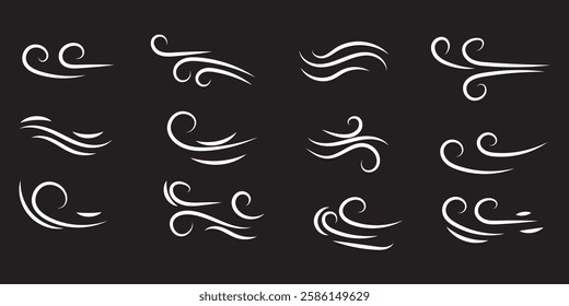 Doodle Wind line icons nature, wave flowing illustration with hand drawn doodle cartoon style on white and isolated background. Variety Design. EPS10