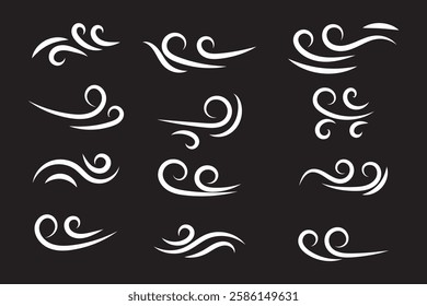 Doodle Wind line icons nature, wave flowing illustration with hand drawn doodle cartoon style on white and isolated background. Variety Design. EPS10